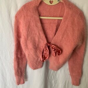 Banana Republic: Cozy Pink Angora/Wool Blend Sweater- Ribbon Tie- S